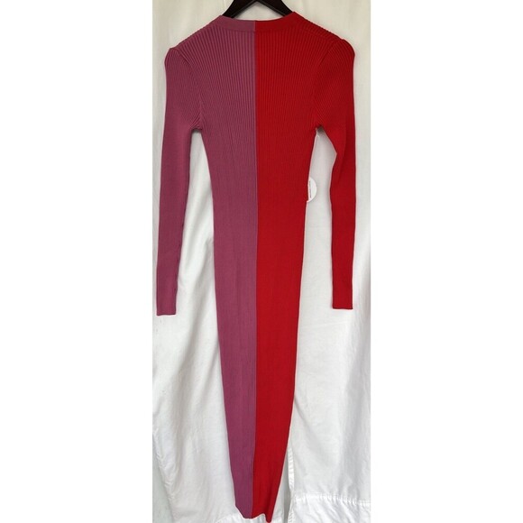 STAUD Shoko Colorblock Lurex Ribbed Long Sleeve Sweater Dress Medium Lava Peony - Picture 7 of 10